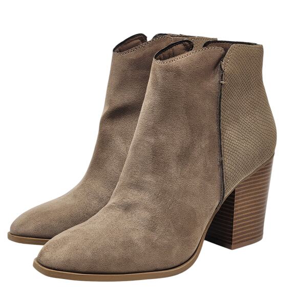 Sun + Stone Graceyy Booties Round Toe Block Heel Taupe Size 9.5 FLAW - Picture 1 of 15
